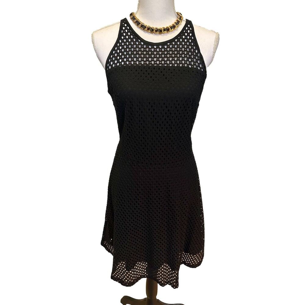 Mossimo‎ Sheath Dress Women's Small Black Eyelet Lined Cotton Round Neck Zip NWT